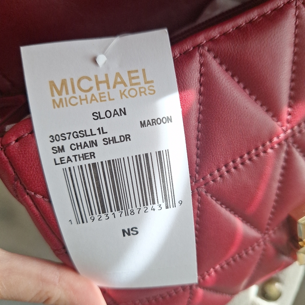 NWT Michael Kors Sloan Quilted Bag Small Size Maroon - Picture 9 of 10